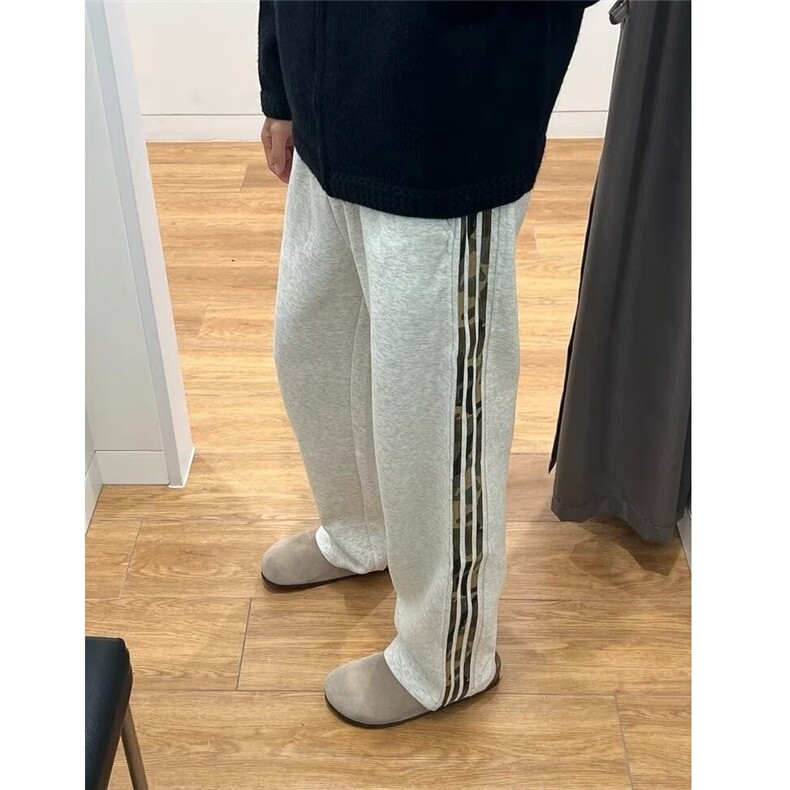迷彩条纹白花灰裤子男女美式复古重磅潮牌卫裤直筒情侣休闲运动裤,男装休闲裤,星座506A