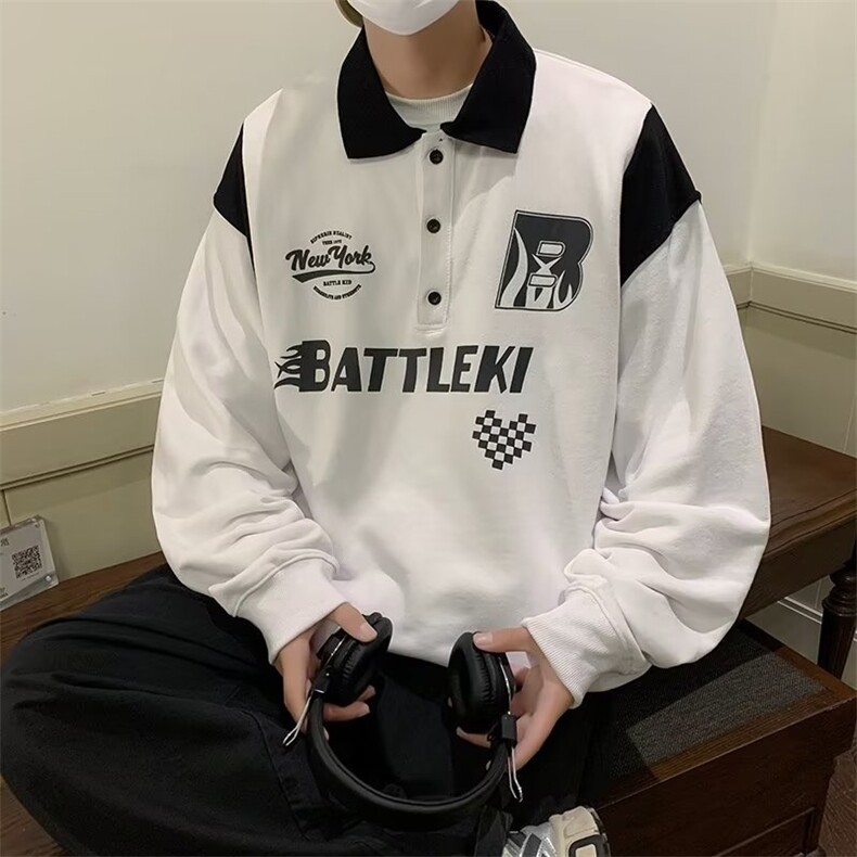 秋季宽松百搭潮流卫衣美式复古印花赛车服长袖POLO衫男W5338-P33,男装卫衣,星座512-3