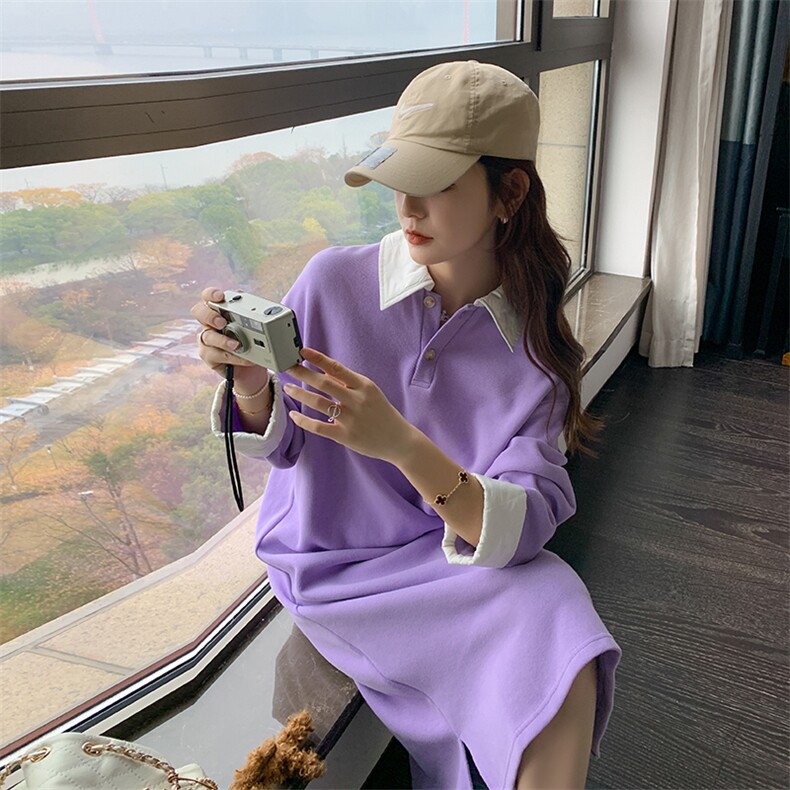 绿色小个子休闲宽松连衣裙女2023夏新款韩版学院风显瘦显高Polo裙,女装连衣裙,2C088