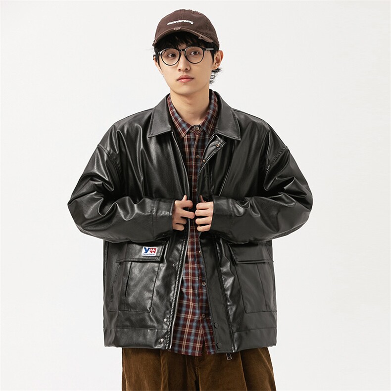 2026春季新款男装日系潮牌宽松纯色皮外套休闲夹克JK566-F123,男装夹克,电商A101（原外27）