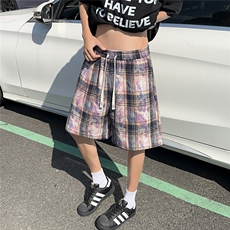 2025夏装新款美式扎染格子短裤五分裤男潮流K9902/特P25车景3，男装牛仔裤，电商A094