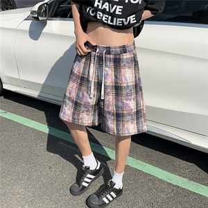 2025夏装新款美式扎染格子短裤五分裤男潮流 K9902/特P25 车景3图片