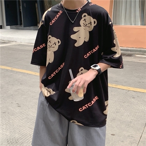 ins原宿小熊印花短袖t恤男士宽松圆领字母印花夏季新款 T210-P22图片