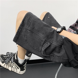 工装牛仔短裤男夏季薄款潮牌铆钉工装牛仔短裤男夏季 DF5105-P40图片