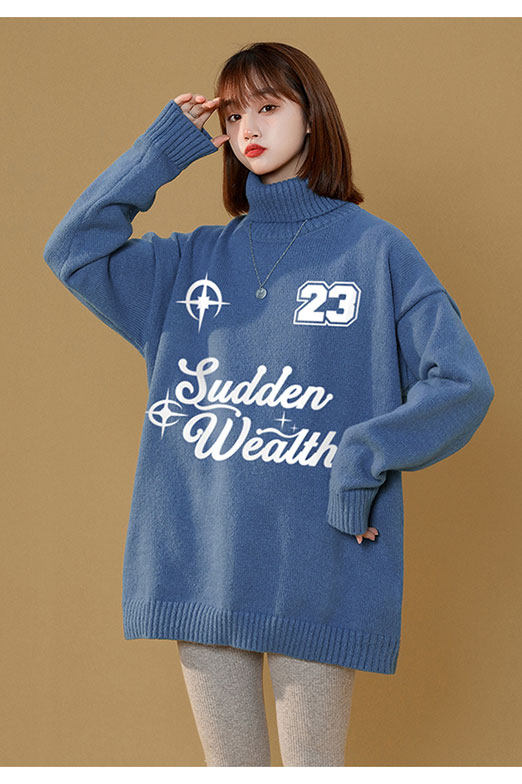 中性秋冬潮流时尚字母印花休闲可翻高领保暖套头毛衣M954P55控78,男装针织衫/毛衣,A247A