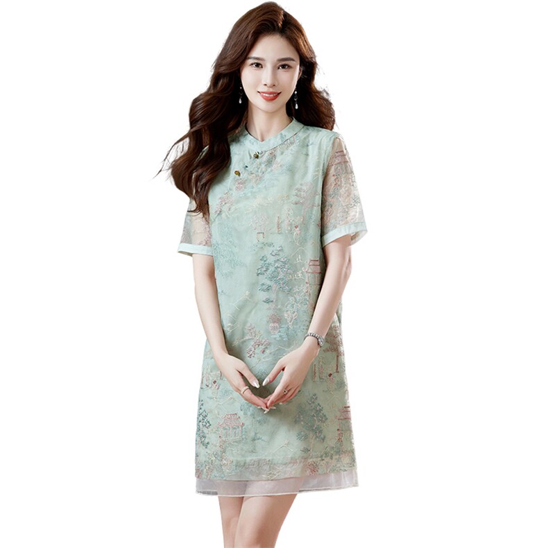 官方旗舰店新中式连衣裙2024新款女装夏季时尚休闲直筒裙子,女装连衣裙,浙宝2-166