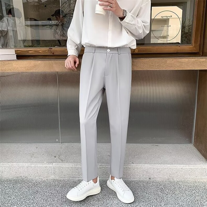 小西裤男九分修身直筒休闲裤男士高级垂感黑色西装裤子秋季KM06,男装休闲裤,星座1116A-2（原606A-1）
