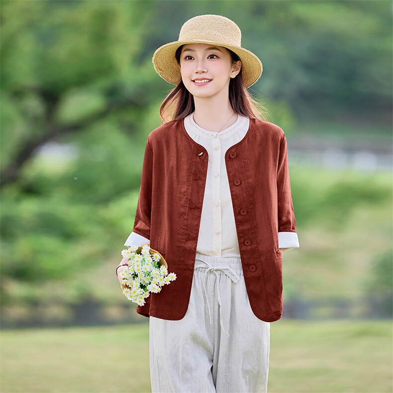 文艺风2026年春季女宽松亲肤透气汉麻长袖，女装衬衫，江南依恋