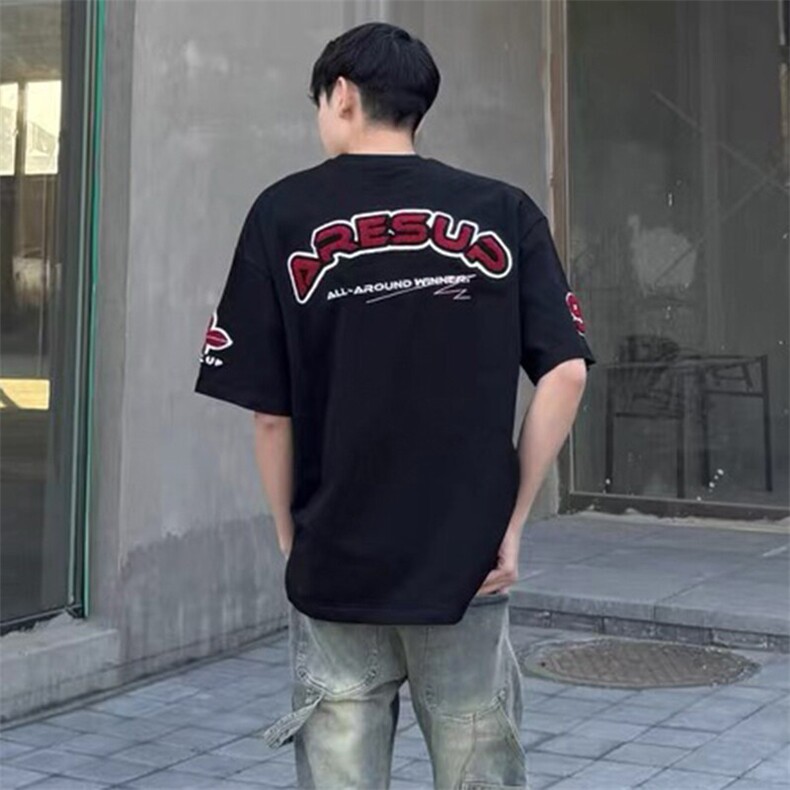 万针全刺绣工艺抖音得物高品质260克重磅纯棉双纱美式高街短袖T恤图片