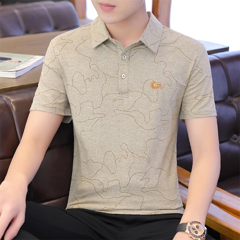 夏季Polo衫男短袖T恤翻领衬衫领云朵半袖精神小伙1卡其色9527图片