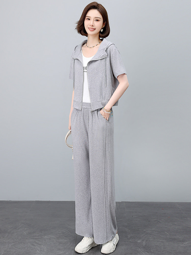 时尚休闲运动套装女2025夏季新款中年妈妈洋气减龄连帽卫衣两件套,女装套装/套裙,依恋蒂丝