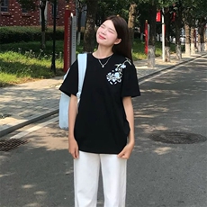 万针全刺绣解构设计260克重磅双纱纯棉高品质美式高街短袖T恤特35，男装T恤，电商A486