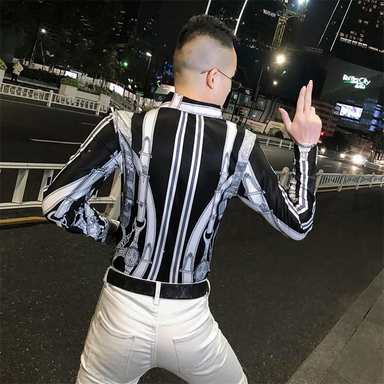 2021春秋衬衫社会男长袖上衣印花男装韩版修身四季潮流衬衣Q859-P55,男装衬衫,星座419（原A233）