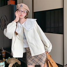 新款现货主推花边领皮衣外套2516-P150-K218，女装短外套，2C129