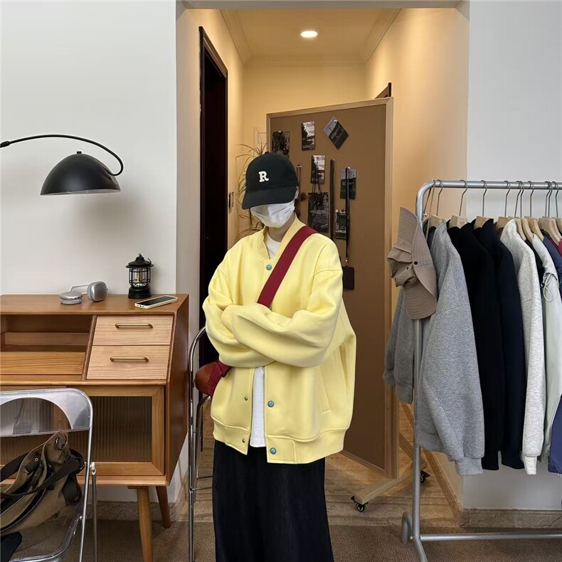 2026420克重磅开衫卫衣boxy短款松绿石棒球衫外套男G1148特P48，女装短外套，电商A339