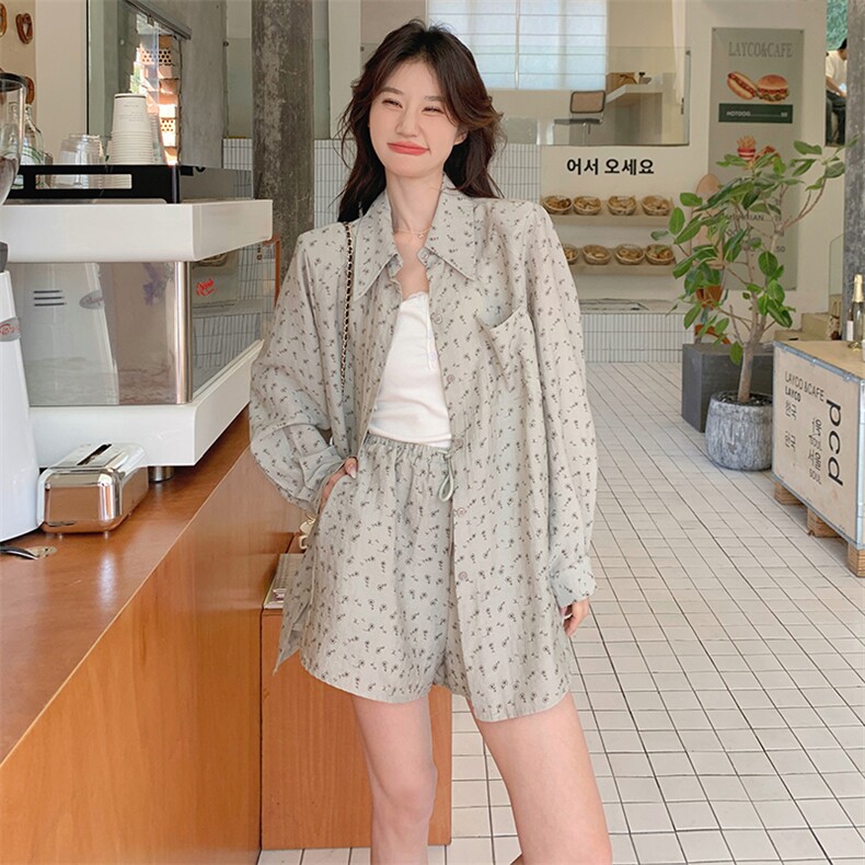甜盐系轻熟高级感衬衫防晒套装女2025夏季新款宽松休闲短裤两件套,女装套装/套裙,维壹
