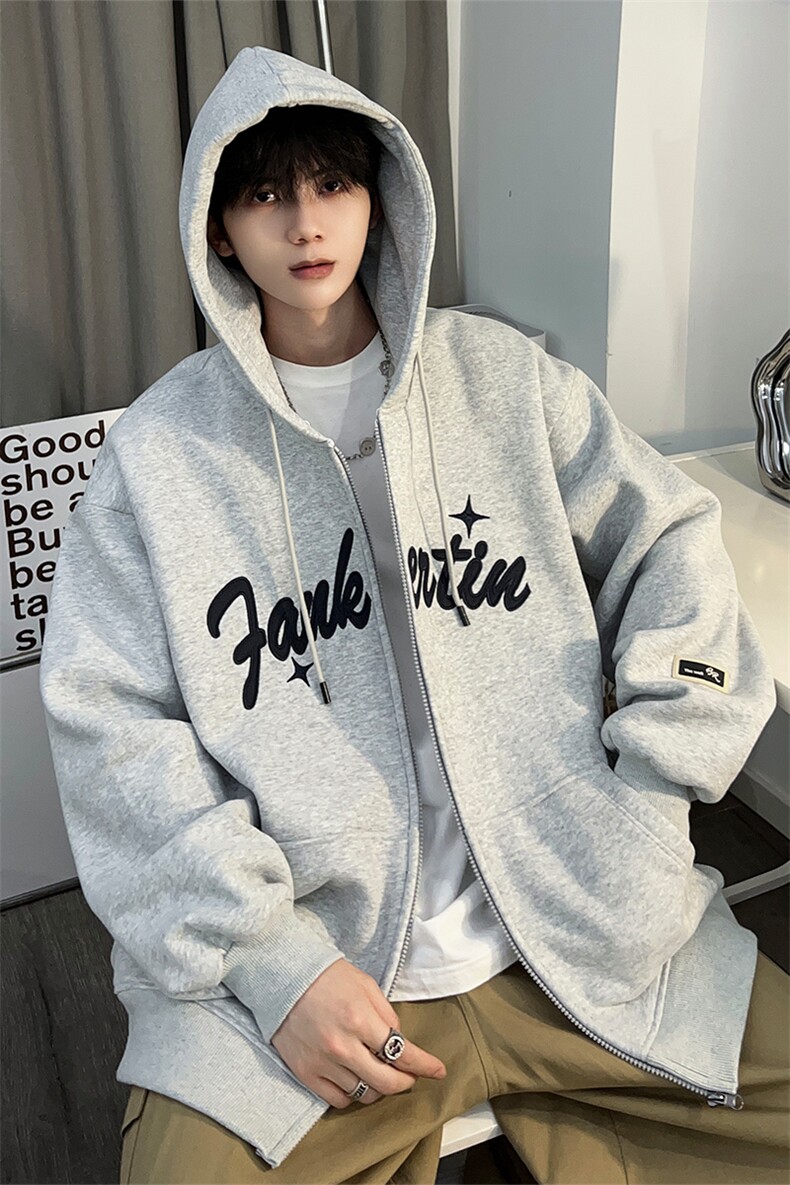 主推M-6XL大码420克重磅华棉秋季连帽刺绣开衫卫衣109-W23619-P65,男装卫衣,星座109-1