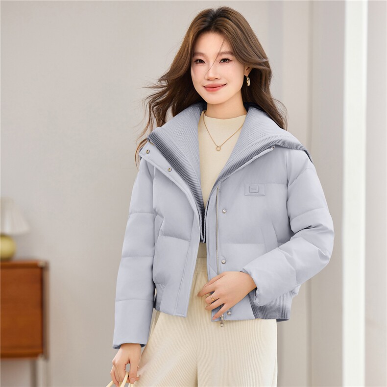 现货2025冬季新款休闲时尚无帽渐变针织领女士加厚加棉保暖棉服,女装棉衣/棉服,木子恋