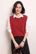 春季新款羊绒针织马甲女叠穿外搭圆领短款宽松无袖坎肩背心，女装羊绒衫，江帆羊绒