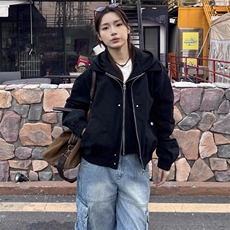 时尚美式假两件连帽工装夹克外套男女2025春季新款日系宽松上衣，男装夹克，星座506A