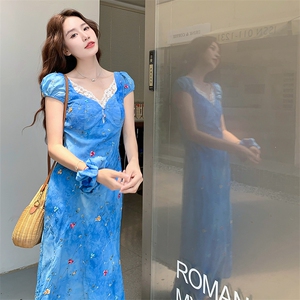 蕾丝拼接立体提花连衣裙+发圈图片