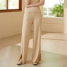 秋冬季显瘦百搭女款针织阔腿裤简约时尚高腰直筒长裤，女装休闲裤，绒歆坊