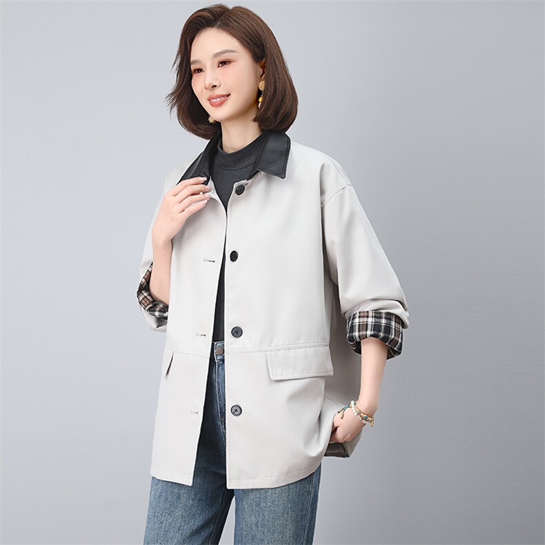 2025新款杭州意法风衣女时尚中年妈妈洋气大码休闲中长款春秋外套,女装短外套,江忆布依