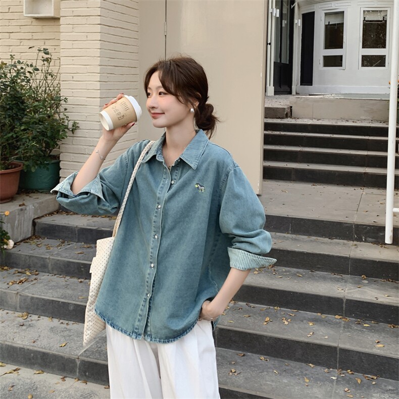 春新春装新款设计感刺绣衬衫牛仔外套春季中国2025,女装短外套,豆豆家