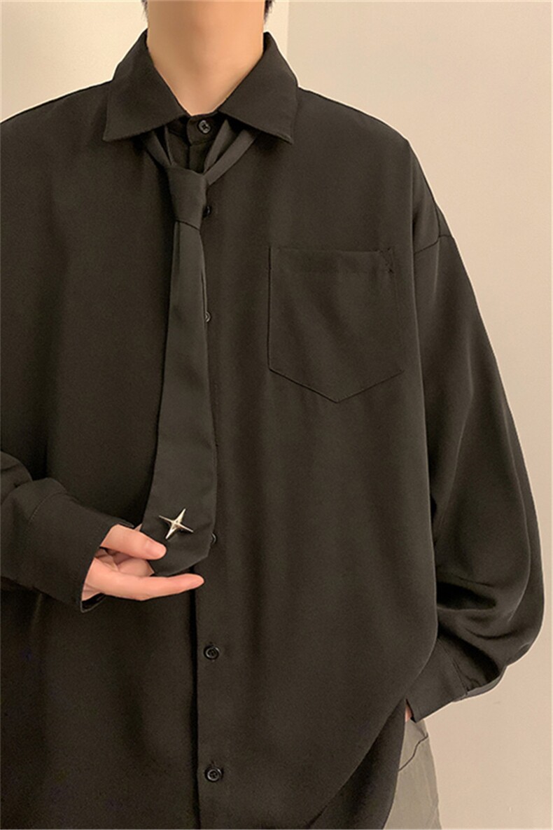 白墙纯色长袖衬衫（送领带，四芒星可拆卸）X1213-DY157-P50控68,男装衬衫,星座1213