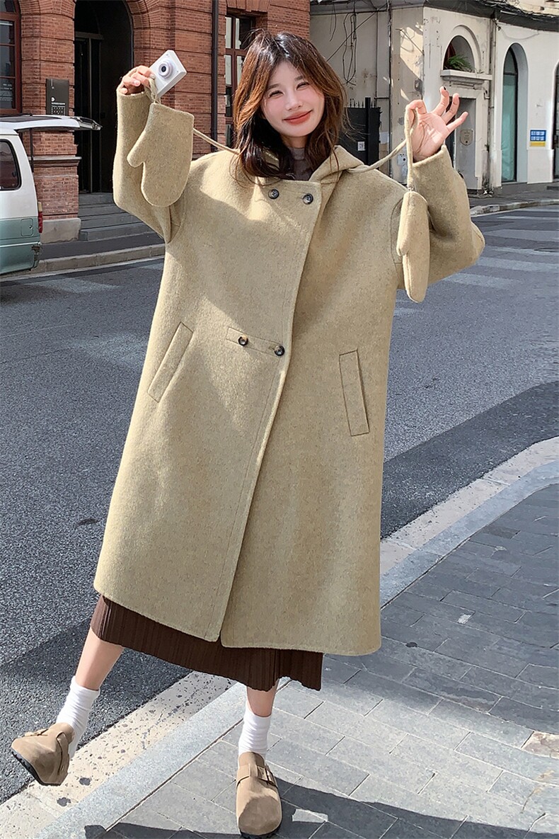 长款双面羊绒大衣女宽松韩版高级感过膝休闲显瘦冬季新款毛呢外套,女装毛呢外套,2C220