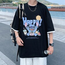 JT55077-P25 假两件短袖t恤男大码胖子半袖体恤半截袖 港风图片