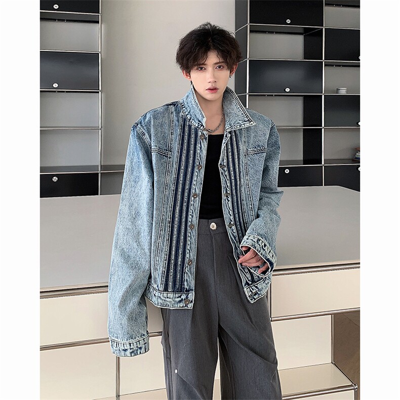 美式潮牌三条杠复古小众感牛仔外套男女夹克短款休闲百搭宽松上衣,男装工装外套,星座505-2（原电商A260-1)