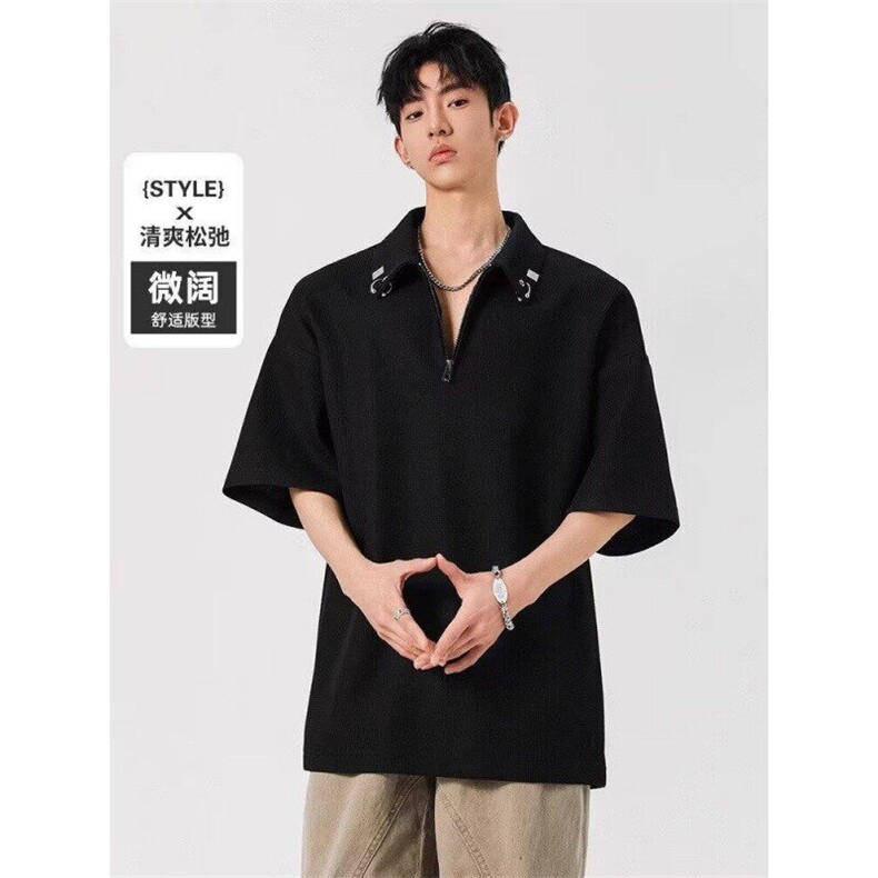 网络图现货同款金属扣半拉链短袖T恤RT332-P40,男装T恤,星座1005-4