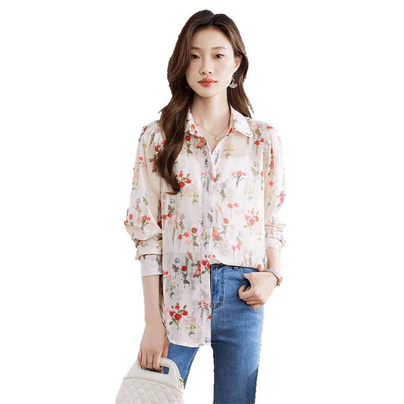 现货新款2024年夏装水墨画印花天丝衬衣防晒上衣,女装衬衫,采品优优
