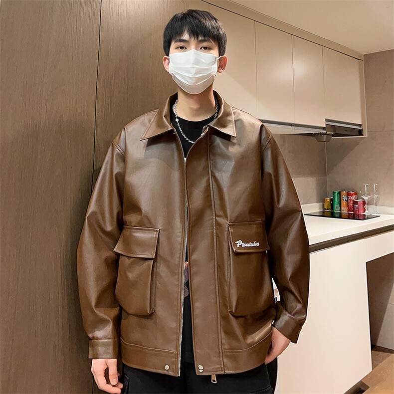 秋季刺绣皮衣男宽松潮男士夹克外套休闲机车A266-PY007-P85控138,男装皮衣,电商A266