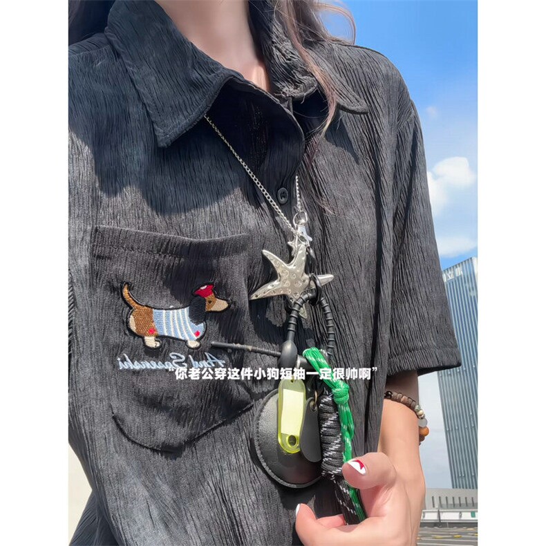 XZ809A/SSS04/P55/控68   扎染冰丝绣花腊肠狗衬衫图片