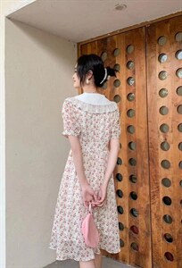 蕾丝木耳边碎花连衣裙图片