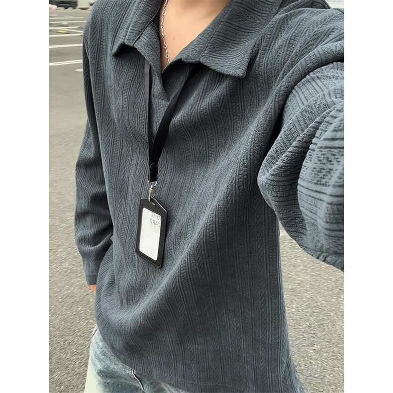 雪尼尔复古麦穗纹翻领大码长袖T恤T24532特P33T24532J加绒特P38,男装T恤,电商A001-1