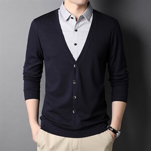 G85703男士2023年秋季新款长袖假两件青年开衫T恤套头P65,男装衬衫,电商B360