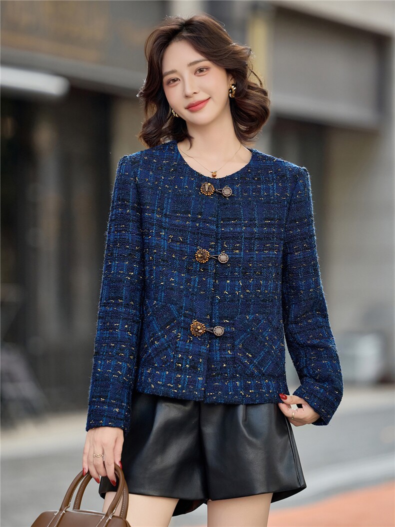 2025年冬季新款粗花呢亮丝小香风外套,女装短外套,依路服饰