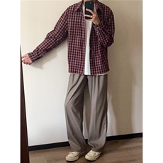 美式复古红色格子衬衫外套男女宽松衬衣休闲新款CS216-P51，男装衬衫，星座208-5