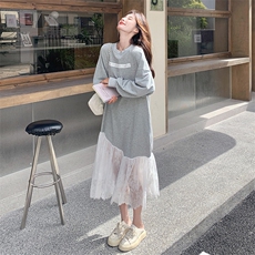休闲减龄灰色连衣裙女春秋2025新款超火好看高级独特漂亮气质长裙，女装连衣裙，2C081