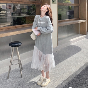 休闲减龄灰色连衣裙女春秋2025新款超火好看高级独特漂亮气质长裙图片