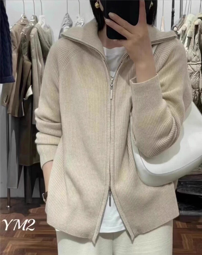 韩系翻领短款加厚外穿毛衣女秋冬双拉链针织衫独特超好看气质上衣,女装羊毛衫,恩泰羊绒
