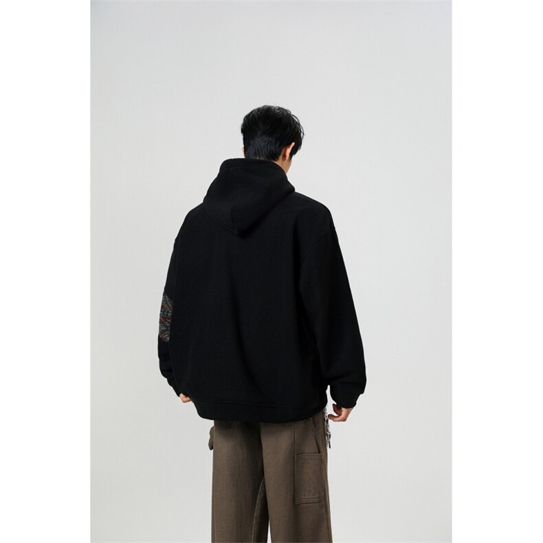 WY10096-P55摇粒绒撞色拼接保暖连帽小众卫衣,男装棉衣,电商A059