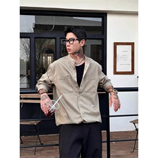 老钱风白色衬衫男秋季天丝混纺纯色工装长袖衬衣CS08019P55，男装衬衫，星座1004（原星座815-3）