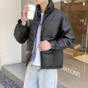 秋冬季机车pu皮衣棉服男潮街外套黑色面包服韩版立领棉衣MA22图片