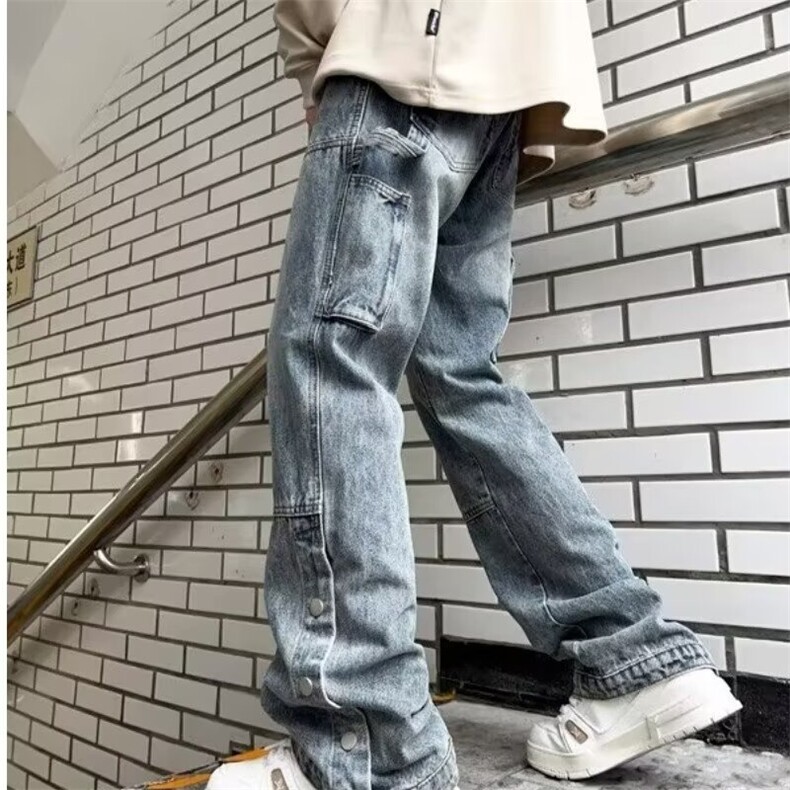 美式字母刺绣牛仔裤男潮牌嘻哈直筒裤韩版痞帅阔腿长裤N8103/P55,男装牛仔裤,星座506