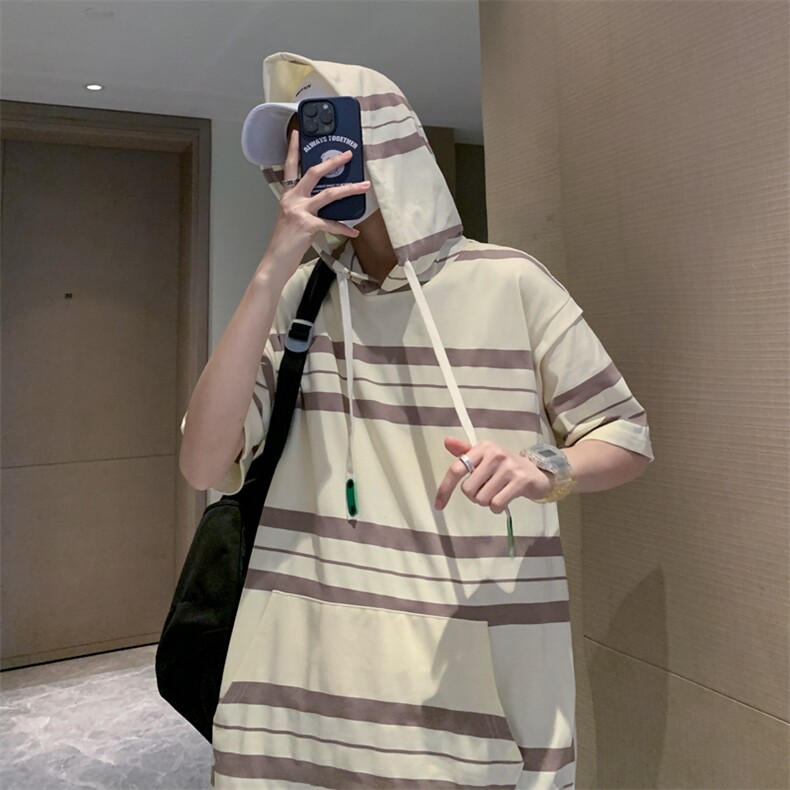 2025夏季港风文艺连帽T恤男宽松休闲潮短袖ins上衣618A-1815-P58,男装T恤,星座914-4
