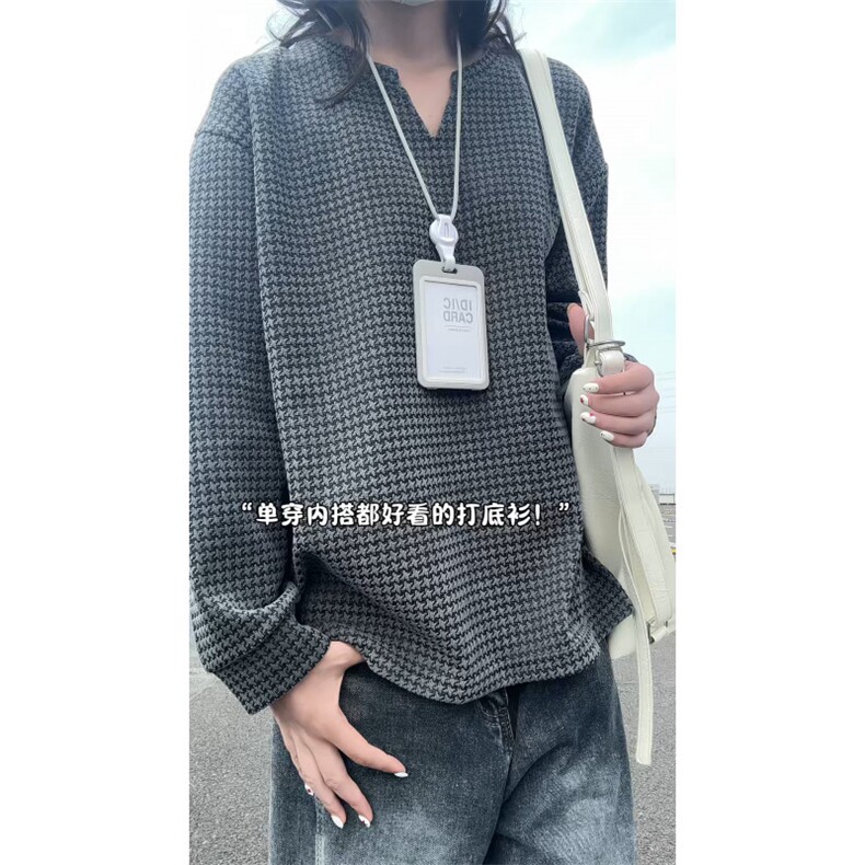 XZ809A/SYR13/特P24/控48千鸟格小香风V领长袖T恤卫衣,男装T恤,星座809A(原222-1)